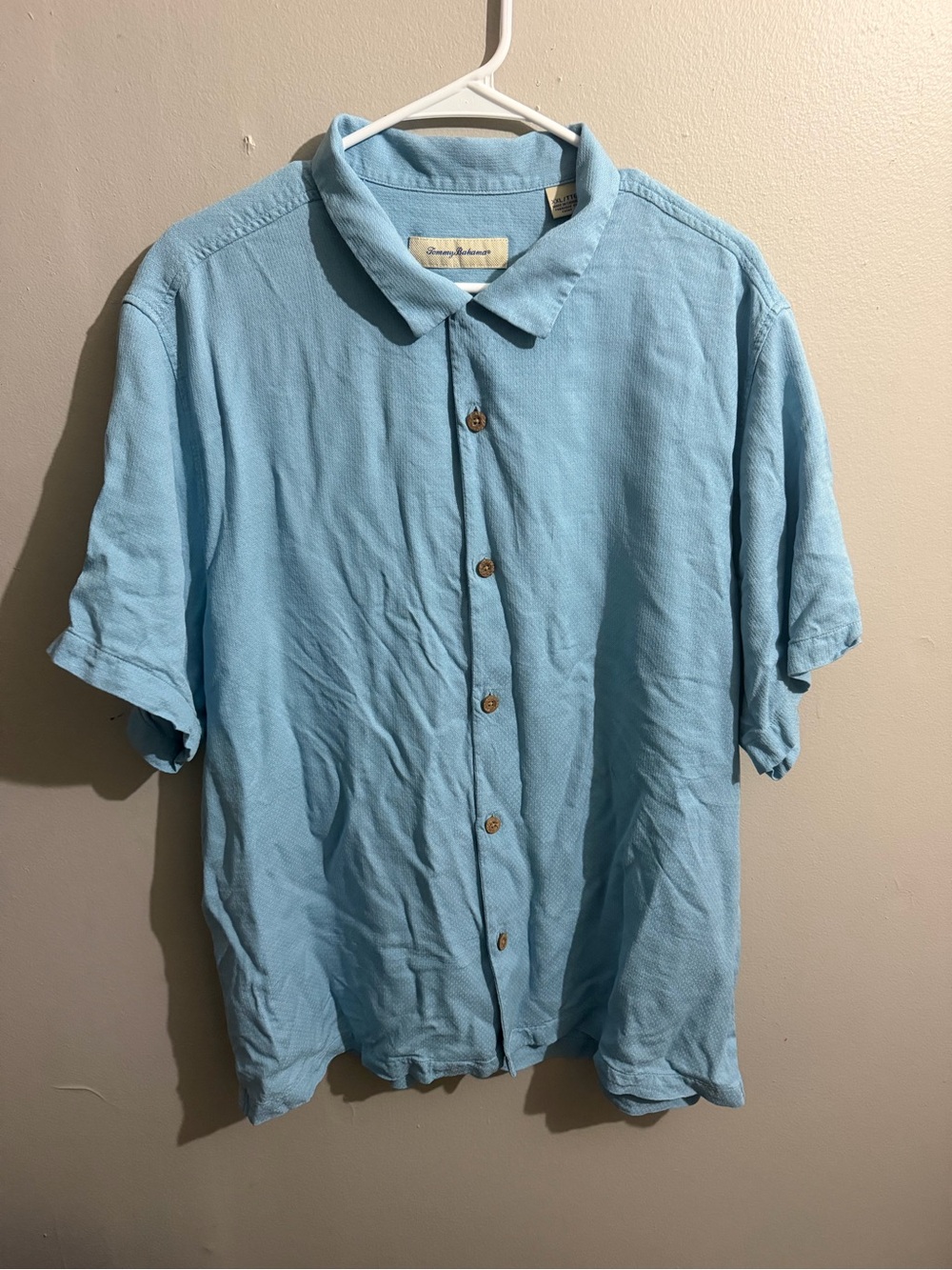 Tommy Bahama XXL 2XL 70% Silk 30% Rayon Blue Short Sleeve Button Up Shirt